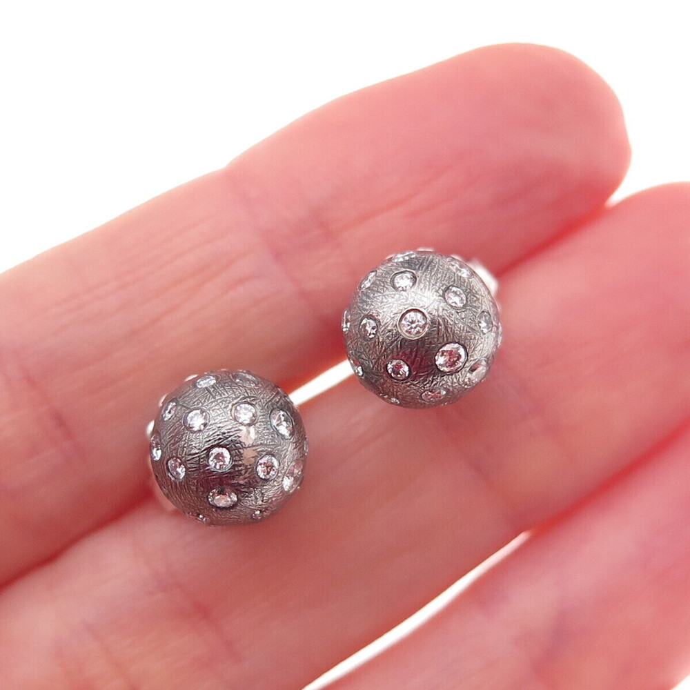 Rene Escobar 925 Sterling Silver Real Round-Cut Diamond Ball Stud Earrings